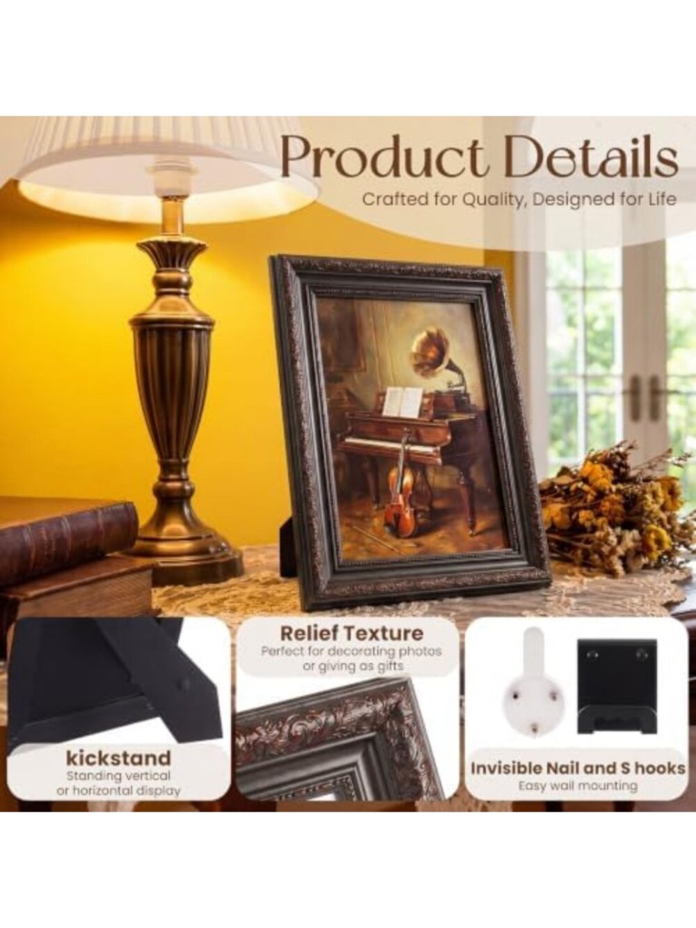 Vintage Dark Brown Picture Frames Set - 8 Pcs (8x10, 5x7, 4x6) Home Decor - Picture 5 of 7